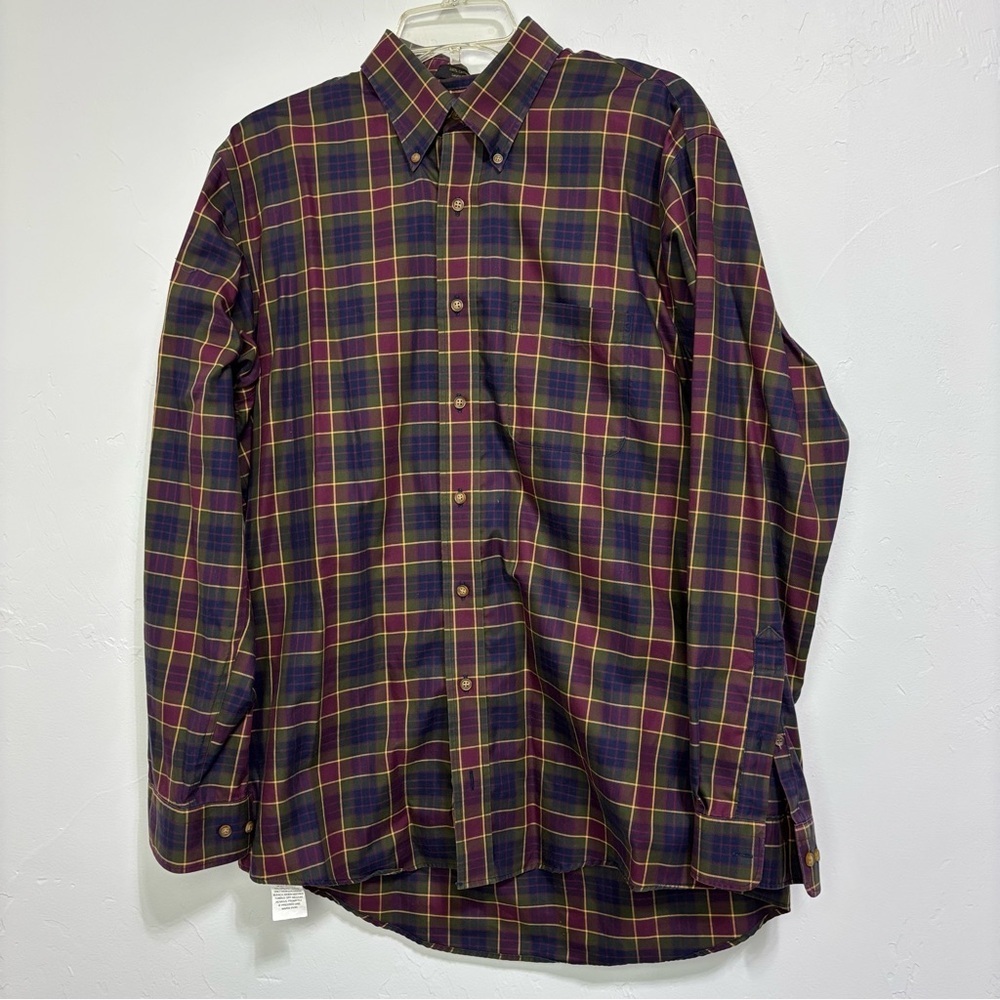 Allen Edmonds Wrinkle Free Men's Plaid Button Up Dress Shirt Large Long Sleeve